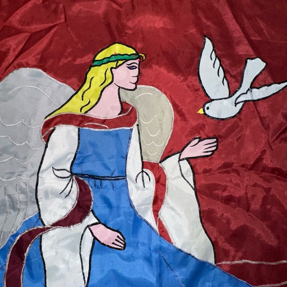 Vintage 1994 Angel with Dove Large House Flag , Blue, Red, White - Picture 3 of 9